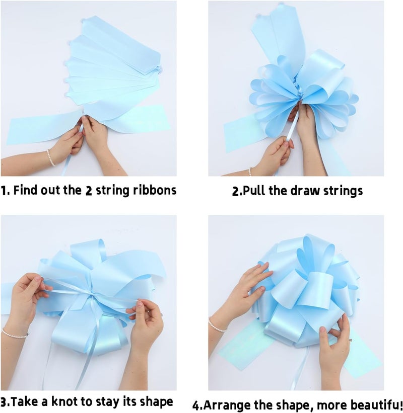 HCHENBOW 12" Large Blue Bow,2pcs Glitter Big Gift Bow for Bike Bow for Present Bow for Large appliances,Bikes,Table Decorations and Party Events Decoration (Light Blue) - Image 3